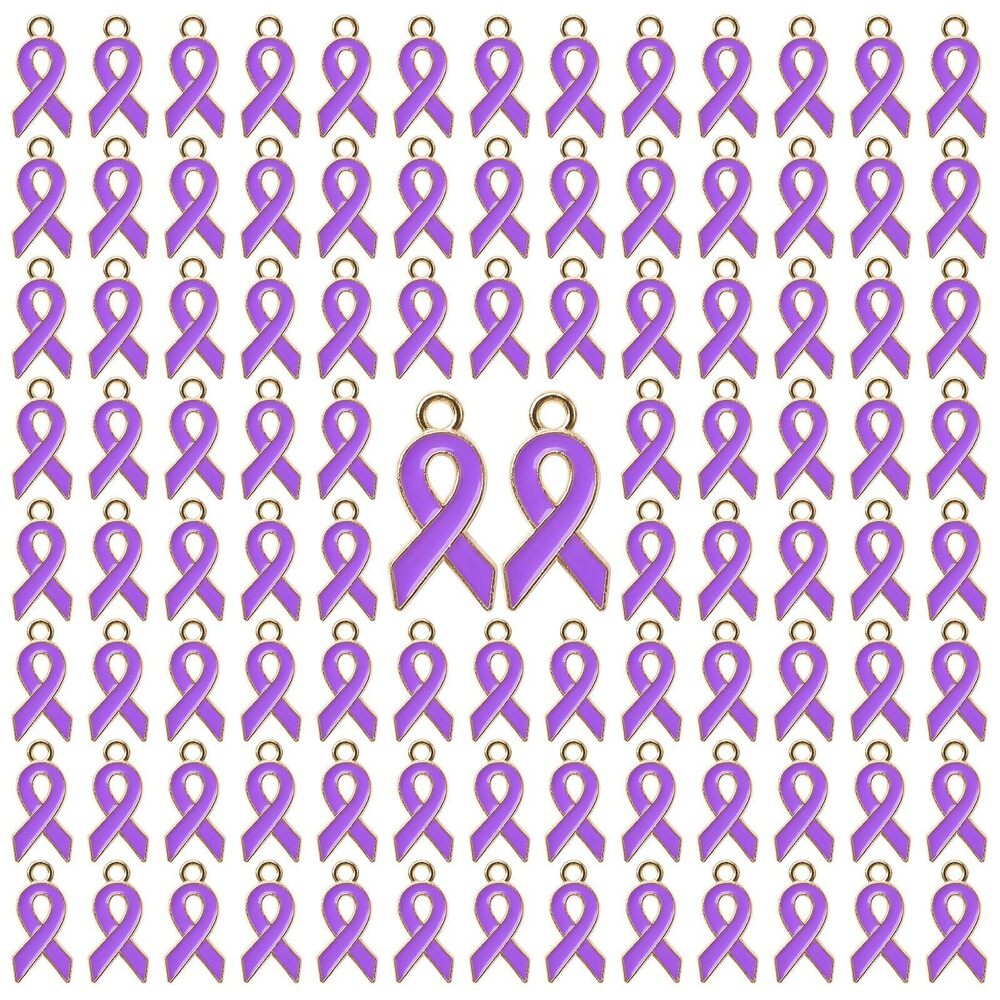 1971 100Pcs Purple Ribbon Pendants Domestic Violence Lupus Alzheimers